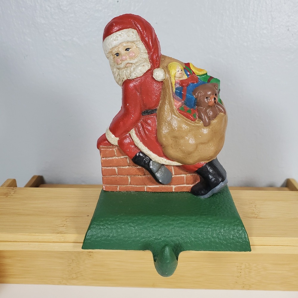 Vintage Santa Cast Iron Christmas Stocking Hanger Holder Chimney Toys Midwest